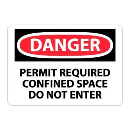 NATIONAL MARKER CO NMC OSHA Sign, Danger Permit Required Confined Space Do Not Enter, 7in X 10in, White/Red/Black D360P